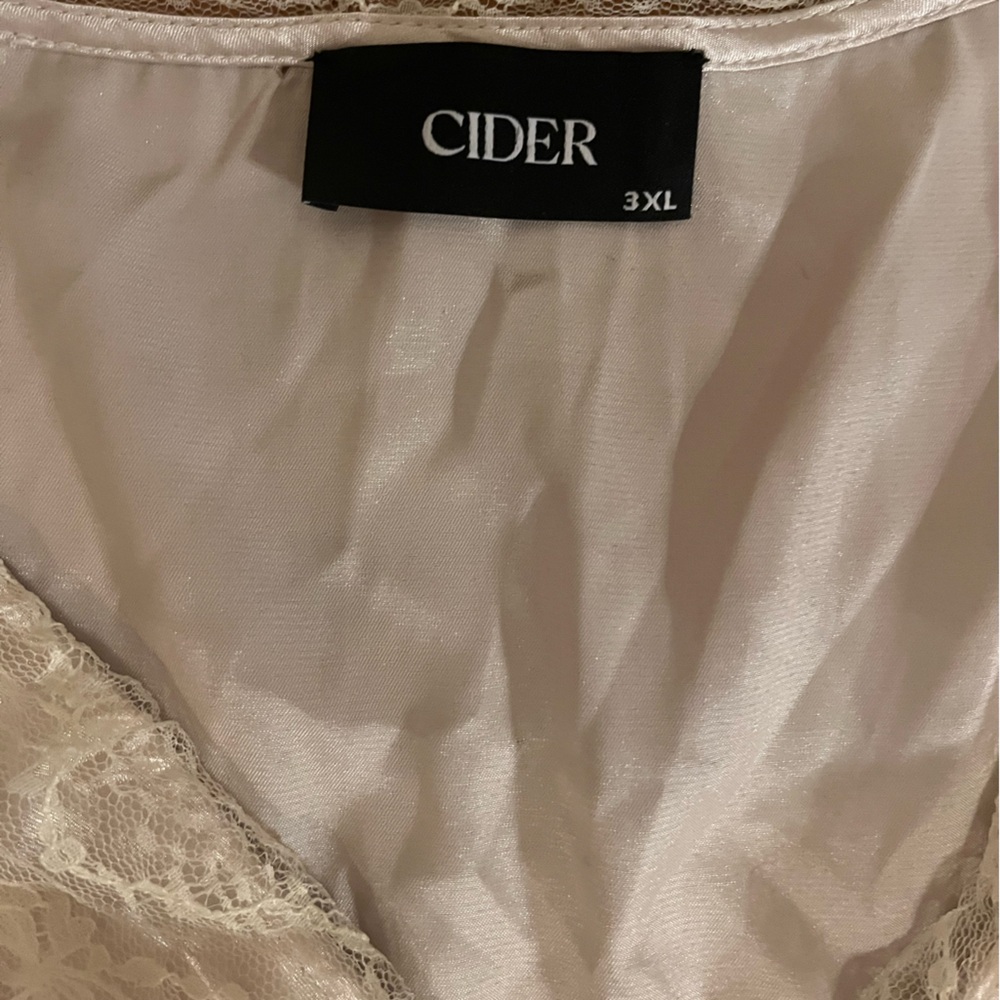 SOLD Cider 3X Shimmering Satin Lace Cream V-Neck Babydoll Fairy Mini Slip Dress - Picture 9 of 10